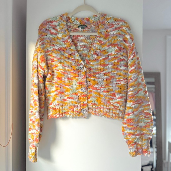 🍑 WILD FABLE TARGET RHINESTONE CROPPED CHUNKY KNIT BOHO TWEEN SWEATER CARDI - Picture 3 of 6